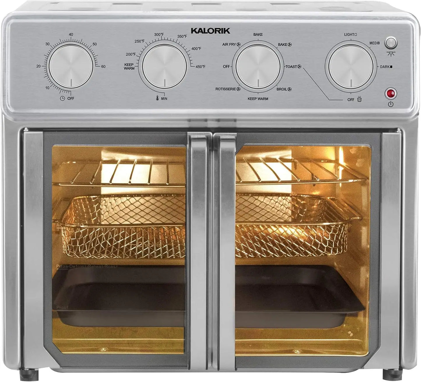 MAXX 26 Qt Air Fryer Oven, 9-in-1 Stainless Steel Toaster Oven with Glass Doors, 1700W, Includes 7 Accessories