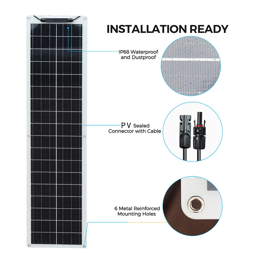 WUZECK Flexible Solar Panel Kit 50 Watt PV Module 100 Watt 12V 24V Solar Cable Cell Home Outdoor Car Boat Battery Camping Trip