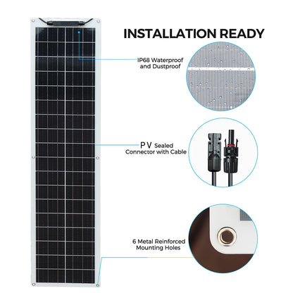 WUZECK Flexible Solar Panel Kit 50 Watt PV Module 100 Watt 12V 24V Solar Cable Cell Home Outdoor Car Boat Battery Camping Trip