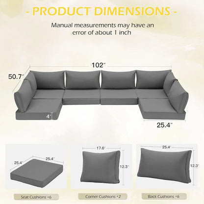 Water-Repellent Sofa Cushion for 6-Seat Rattan Wicker Sectional Patio Conversation Sets