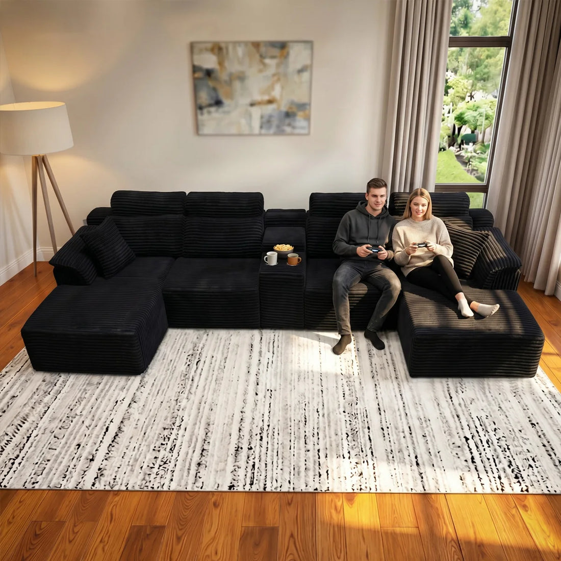 YQzyphyna Modular Cloud U-Shaped Sectional Sofa With Cup Holders