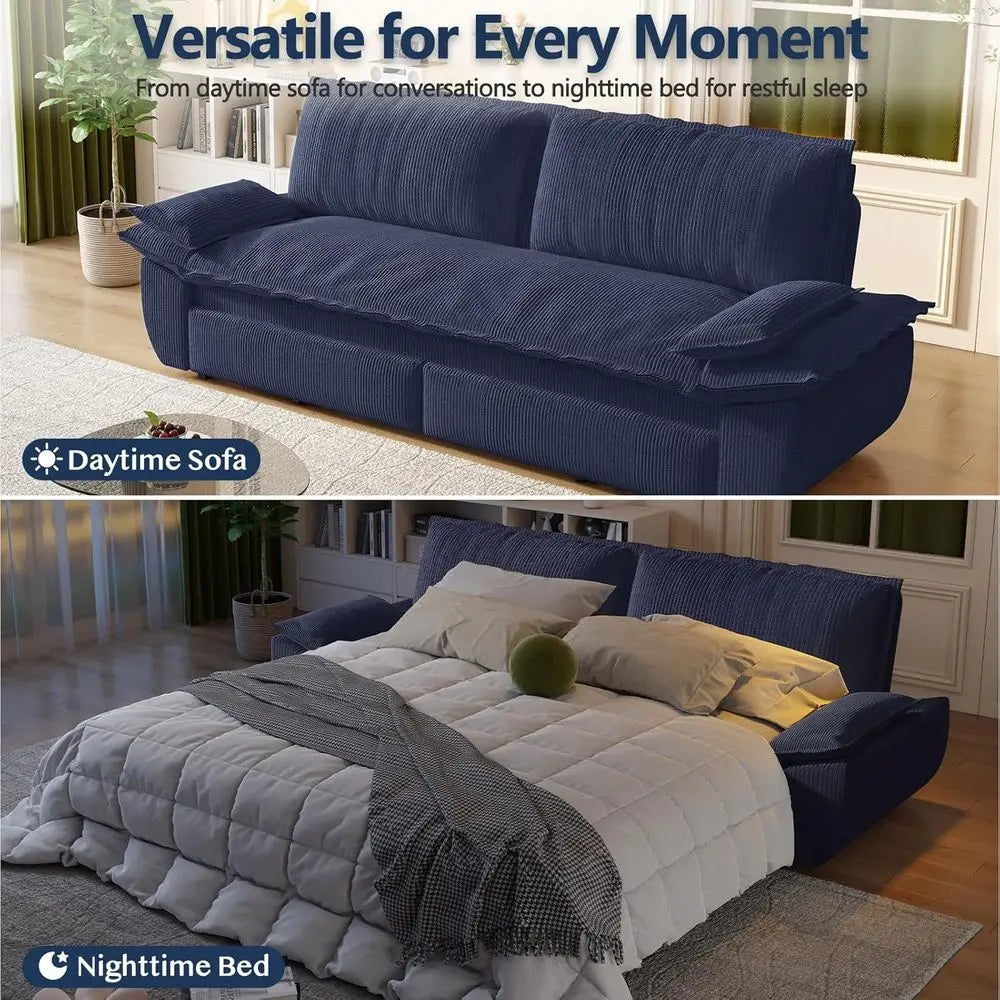 73.2" Soa Bed Queen Size, Pull Out Couch Bed, 3-in-1 Convertible Sleeper Soa with Cushion Armrest, ern Corduroy uton Couch or Li