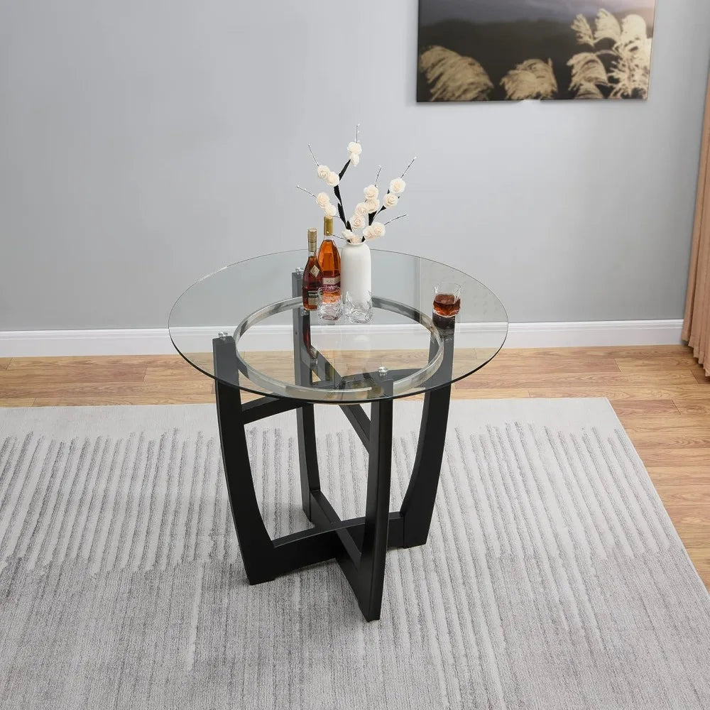 Glass Counter Height Bar Table Stools Set of 4, 42" Round Tempered Glasstop Counter Height Table Stools Set 26" H Barstools Cha