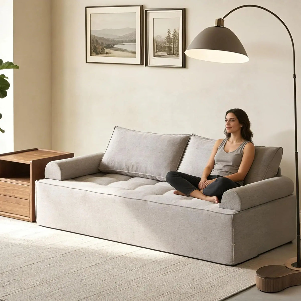HOMREST Sponge Loveseat Sofa with Cushion Back and Wooden Frame