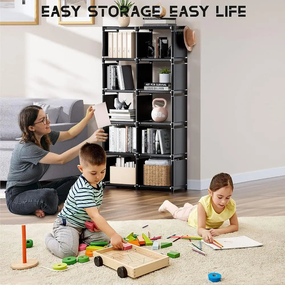 Book Shelf, 12 Cube Storage Organizer, DIY Bookcase, Metal Bookshelf,Tall Book case for Bedroom, Living Room,Office,Closet, Blac