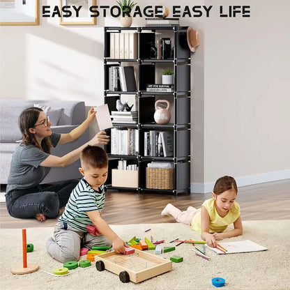 Book Shelf, 12 Cube Storage Organizer, DIY Bookcase, Metal Bookshelf,Tall Book case for Bedroom, Living Room,Office,Closet, Blac
