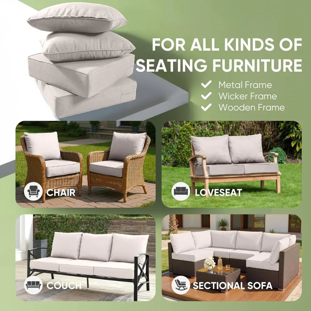 Set of 3 Outdoor Patio Chair Cushions, Waterproof 24x24 Inch, 6-Inch Thickened Seat Cushions for Outdoor Furniture