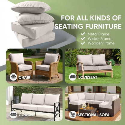 Set of 3 Outdoor Patio Chair Cushions, Waterproof 24x24 Inch, 6-Inch Thickened Seat Cushions for Outdoor Furniture