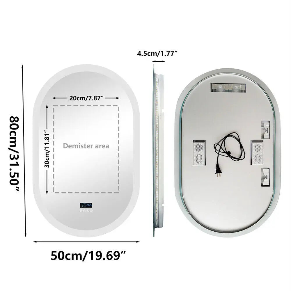 Large Bathroom Mirror Oval LED Vanity Mirror Wall Mounted w Bluetooth, Digital Display, Back Front Lit, Anti Fog for Hotel Hall