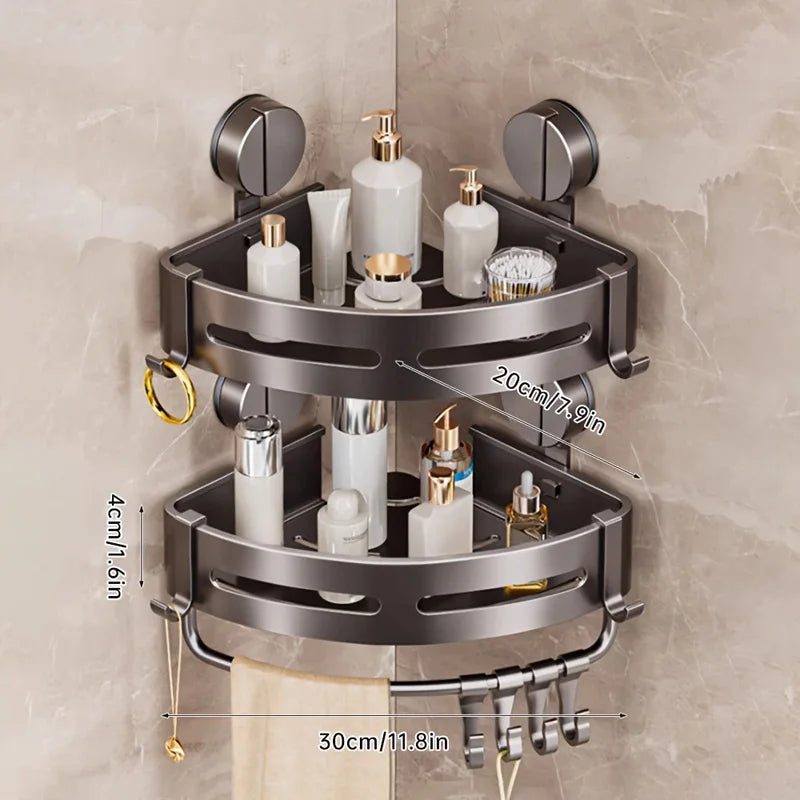 Corner Shower Caddy Suction Cup Shower Shelf Corner No Drilling Bathroom Shower Organizer Storage Rack Adhesive with Towel Bar
