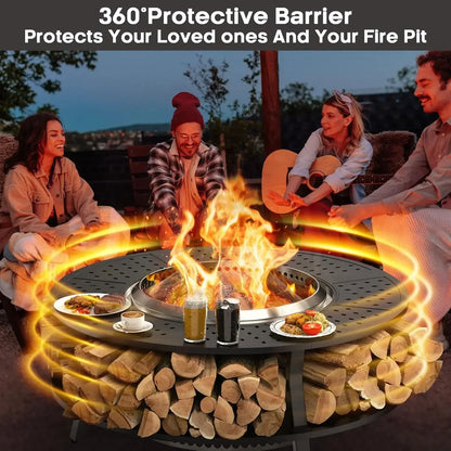 48" Fire Pit Surround Tabletop for Solo Stove Yukon, Bonfire &amp; Tiki, Portable Protective Barrier Equal Width Design with Firewoo