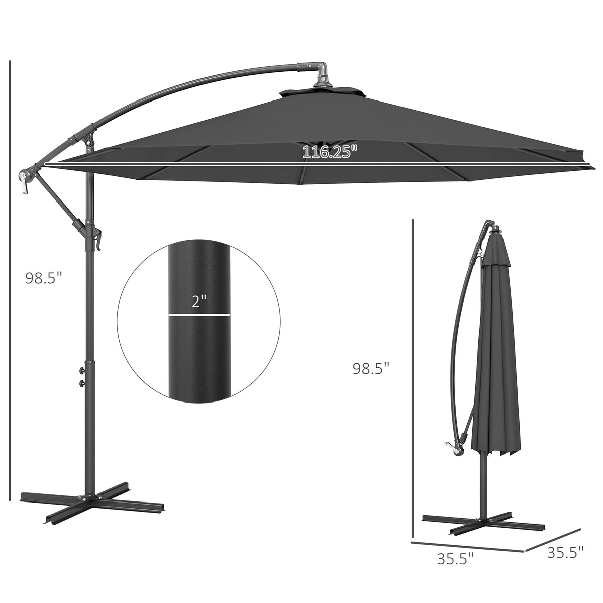 Outsunny Cantilever Patio Umbrella With Tilt UV Water Resistant Canopy
