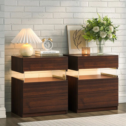 Cubehom LED Bedside Tables with Three Drawers for Bedroom