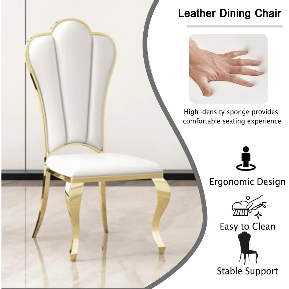 Modern Dining Chair Set of 4, Retro Luxury Leather Dining Room Chairs, Upholstered White Dining Chairs with Gold, Customized