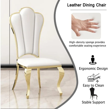 Modern Dining Chair Set of 4, Retro Luxury Leather Dining Room Chairs, Upholstered White Dining Chairs with Gold, Customized