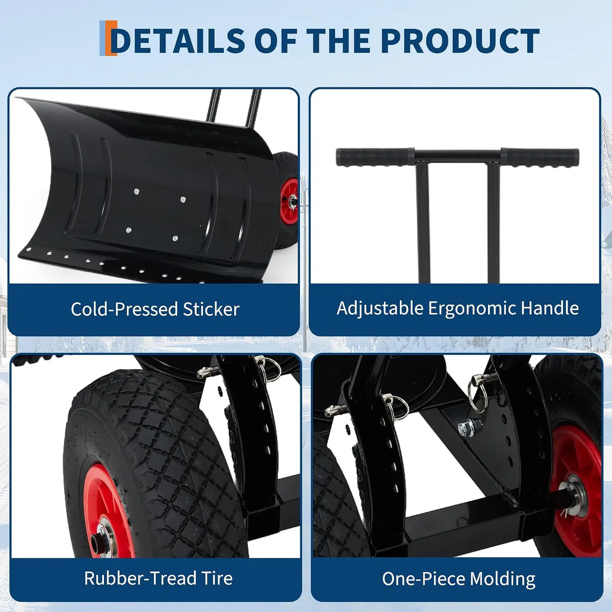 HiMISS Heavy Duty Wheeled Snow Shovel With Adjustable Angled Blade