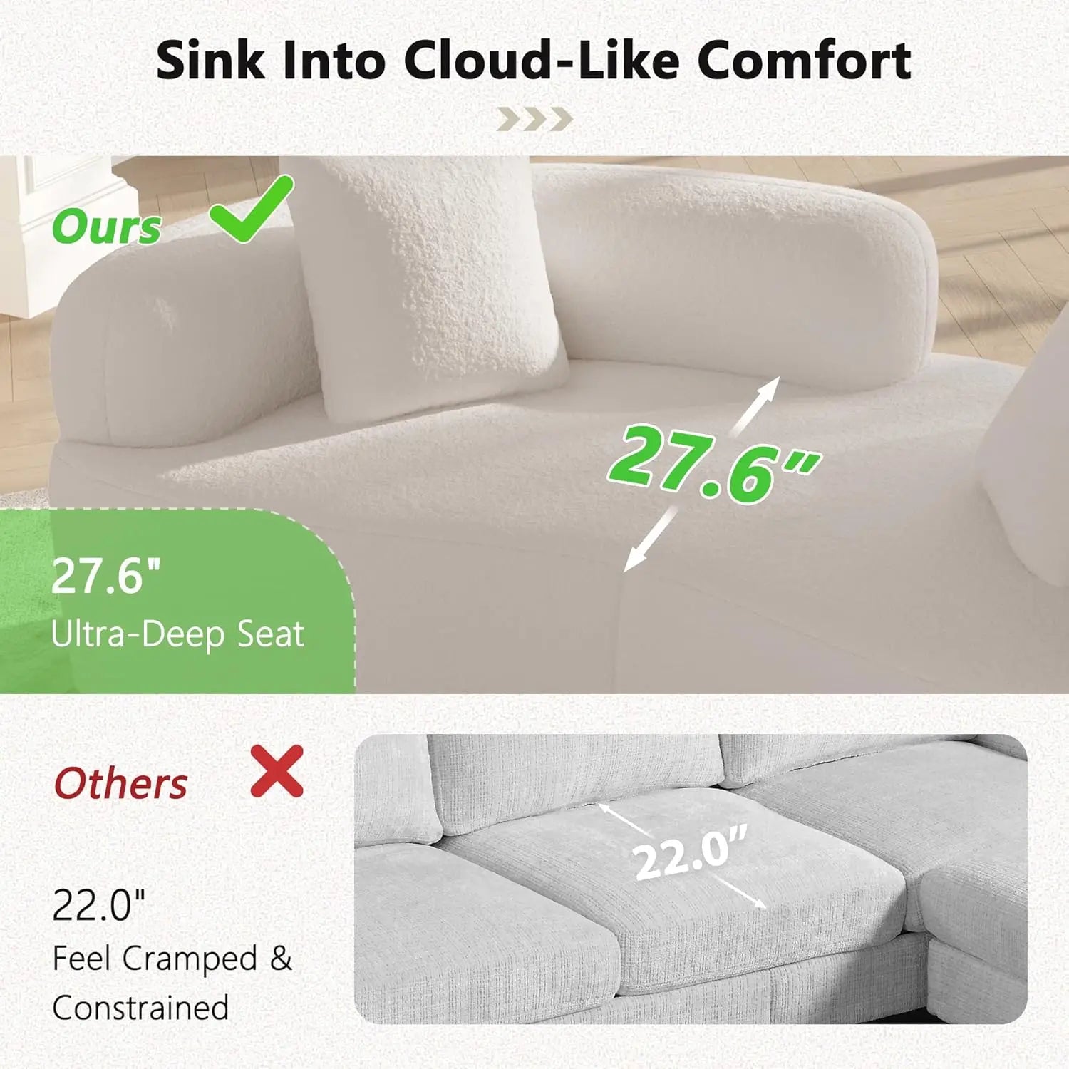 66.93 Inch Curved Loveseat Sofa with High - Density Foam Cushion, Full Compression Modular 2-Seater Couch, No Assembly