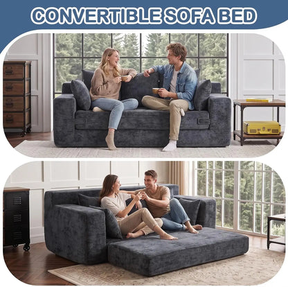 SUXI Boneless Sofa Bed With Storage Pocket Plush Velvet Couch