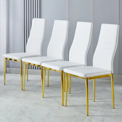 White Dining Chairs Set of 4 with Gold Legs,Metal Kitchen Chairs Armless,Modern Kitchen Chair Set of 4 for Dining Room,High Back