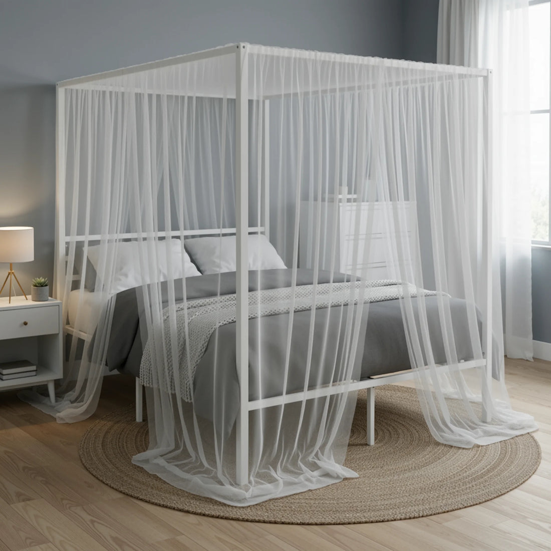 HOOMIC Full/Queen 4-Poster Canopy Bed Frame Modern Protective Full Surround Structure, Strong Support, No Box Spring Needed