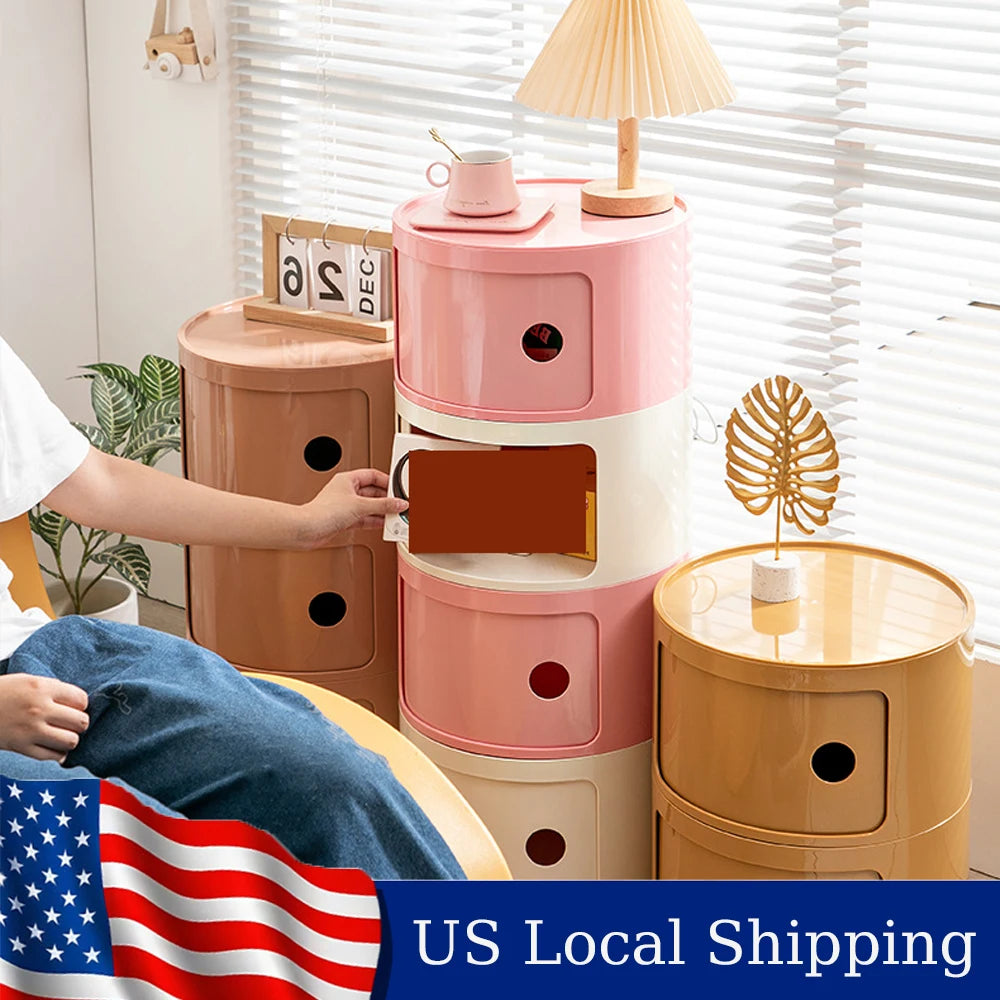 General Use Minimalist Round Bedside Table Nordic Plastic Nightstand