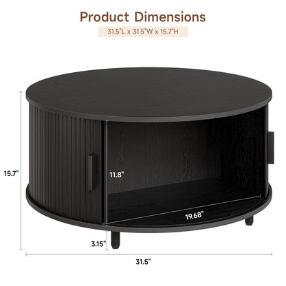 ONBRILL Modern Round Coffee Table With Storage And Sliding Door