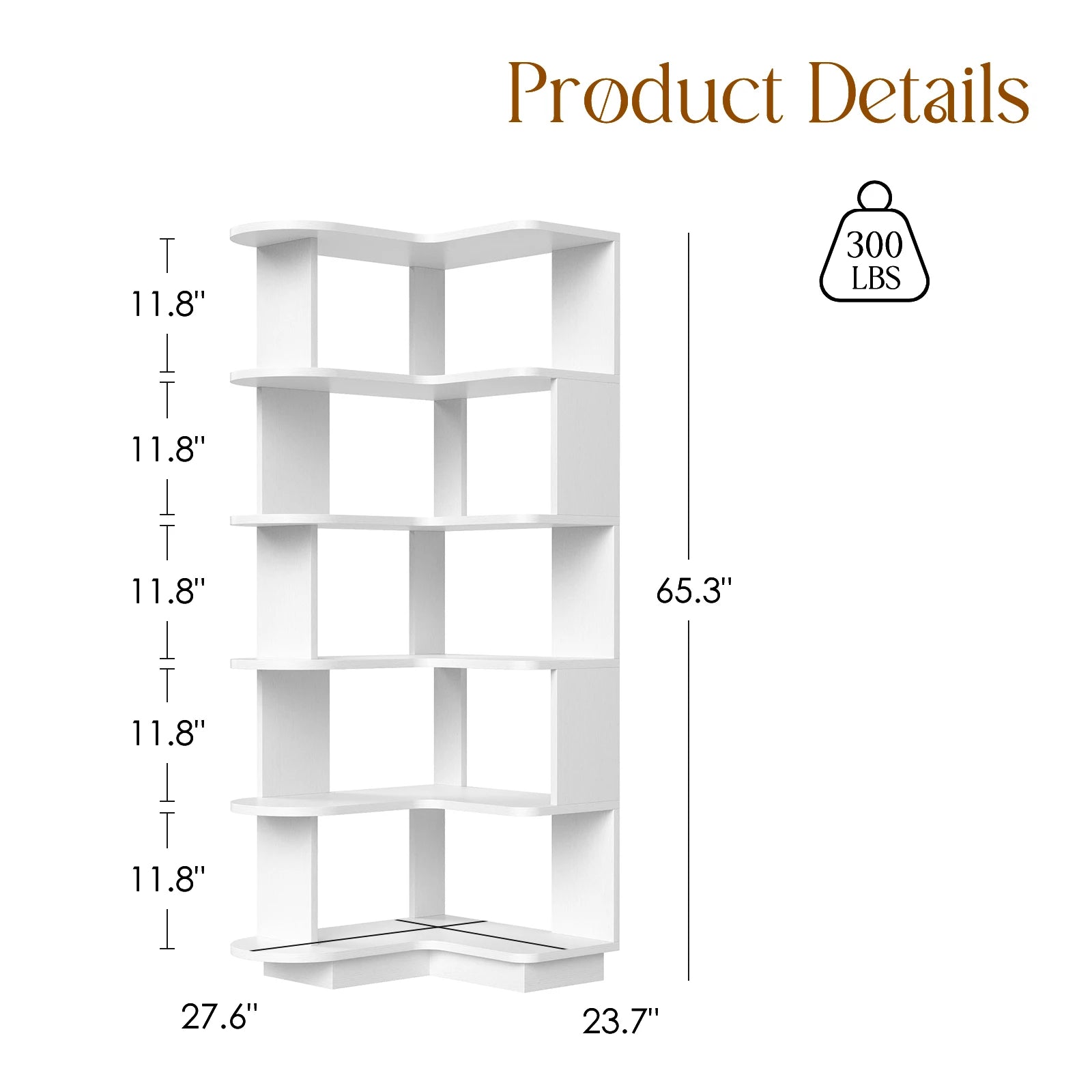 Farini 5-Tier Corner Bookshelf,L-Shaped Bookcase Freestanding Storage Shelf &amp; Display Stand for Living Room, Office, Bedroom
