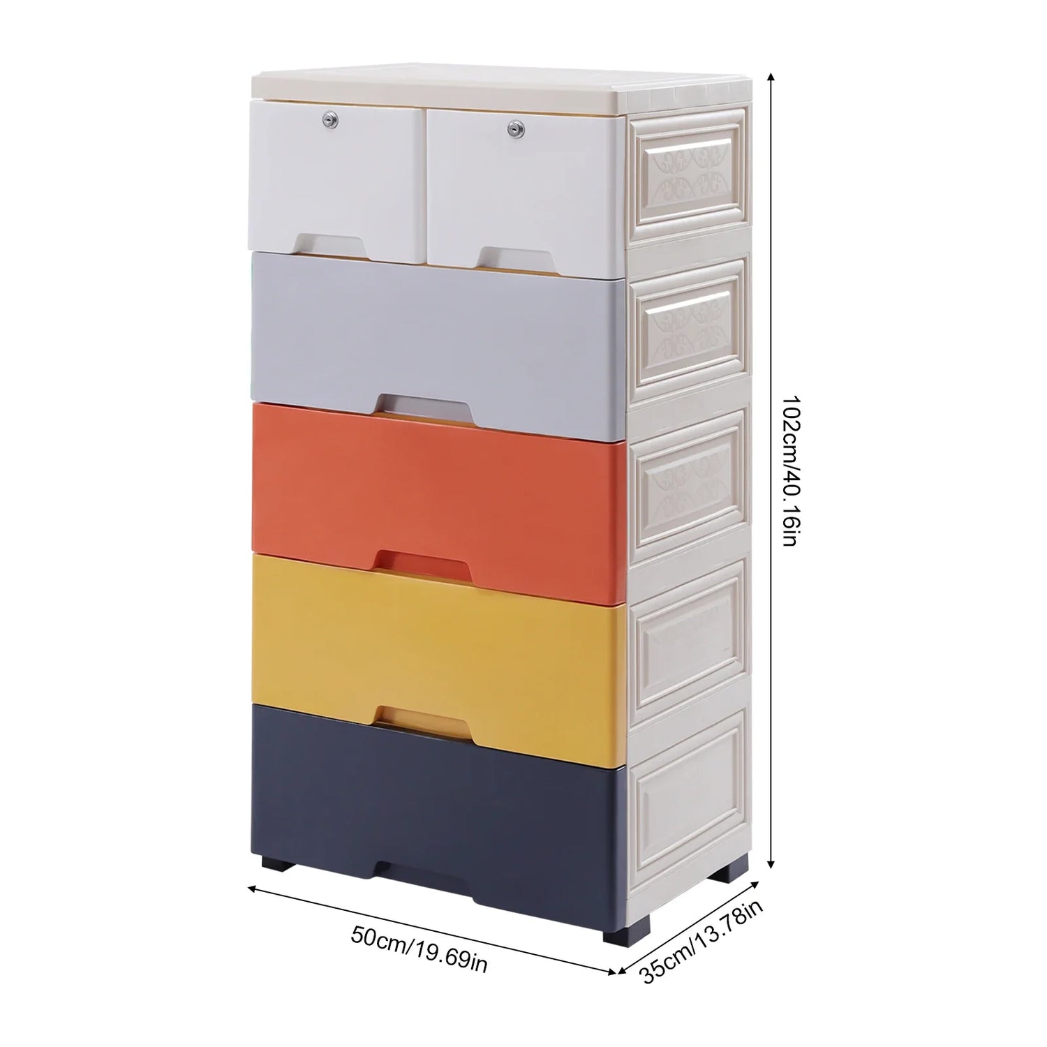 5-Tier Dresser Drawer Multi-Usage W/ Two Locks Bedroom Plastic Clothes Cupboard