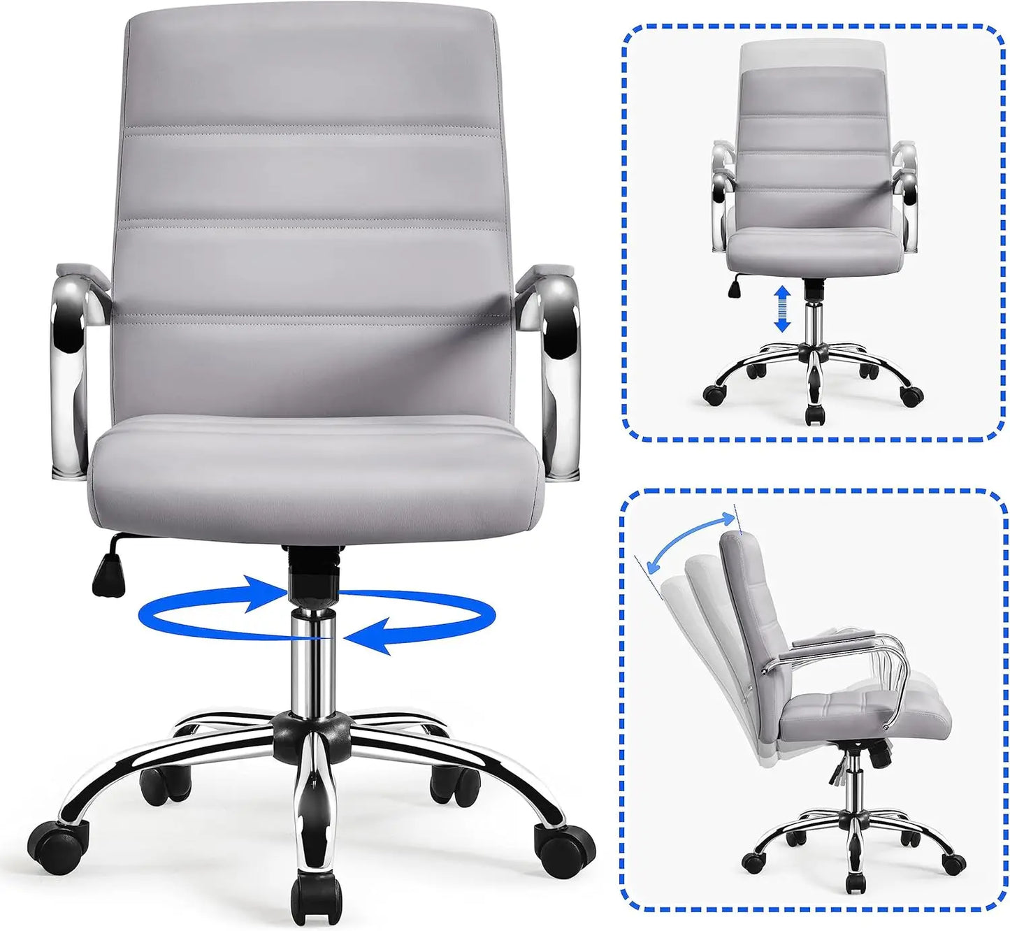 Adjustable Swivel Office Chair With PU Leather And Armrests