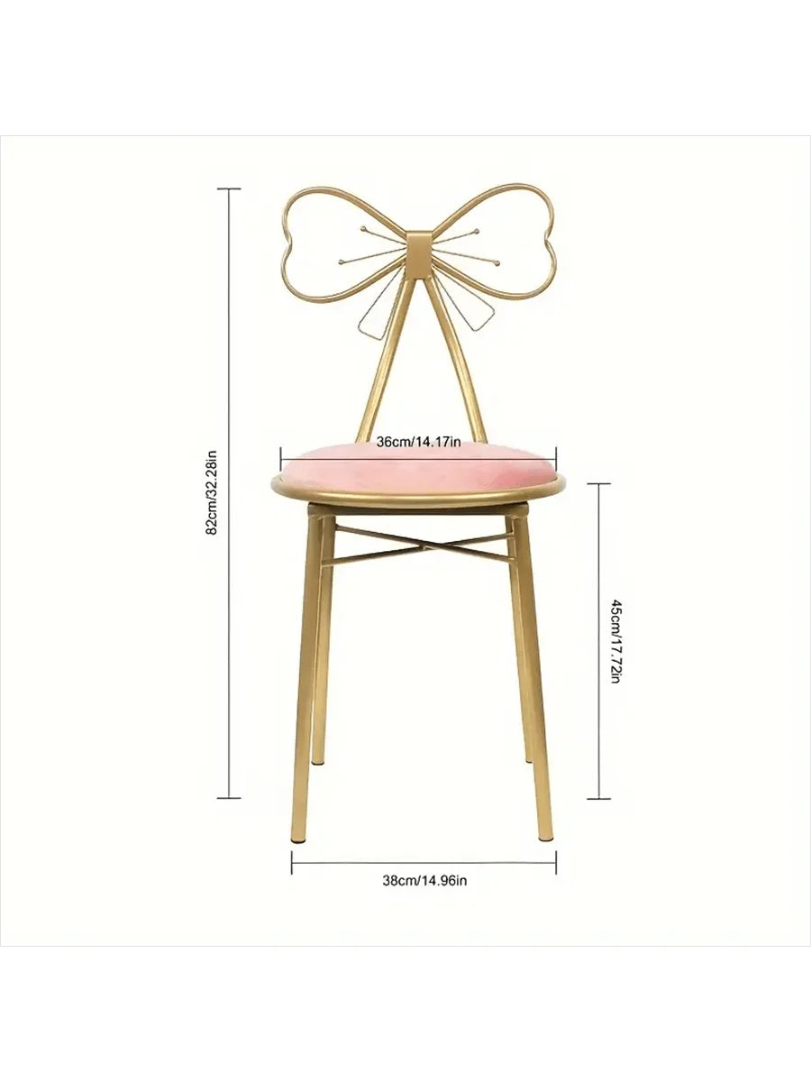Makeup Vanity Girl Chairs Stool for Bedroom with Bow Knot Backrest,Side Table Seat Dressing Chair with Golden Metal Leg