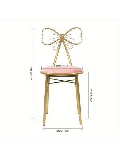 Makeup Vanity Girl Chairs Stool for Bedroom with Bow Knot Backrest,Side Table Seat Dressing Chair with Golden Metal Leg
