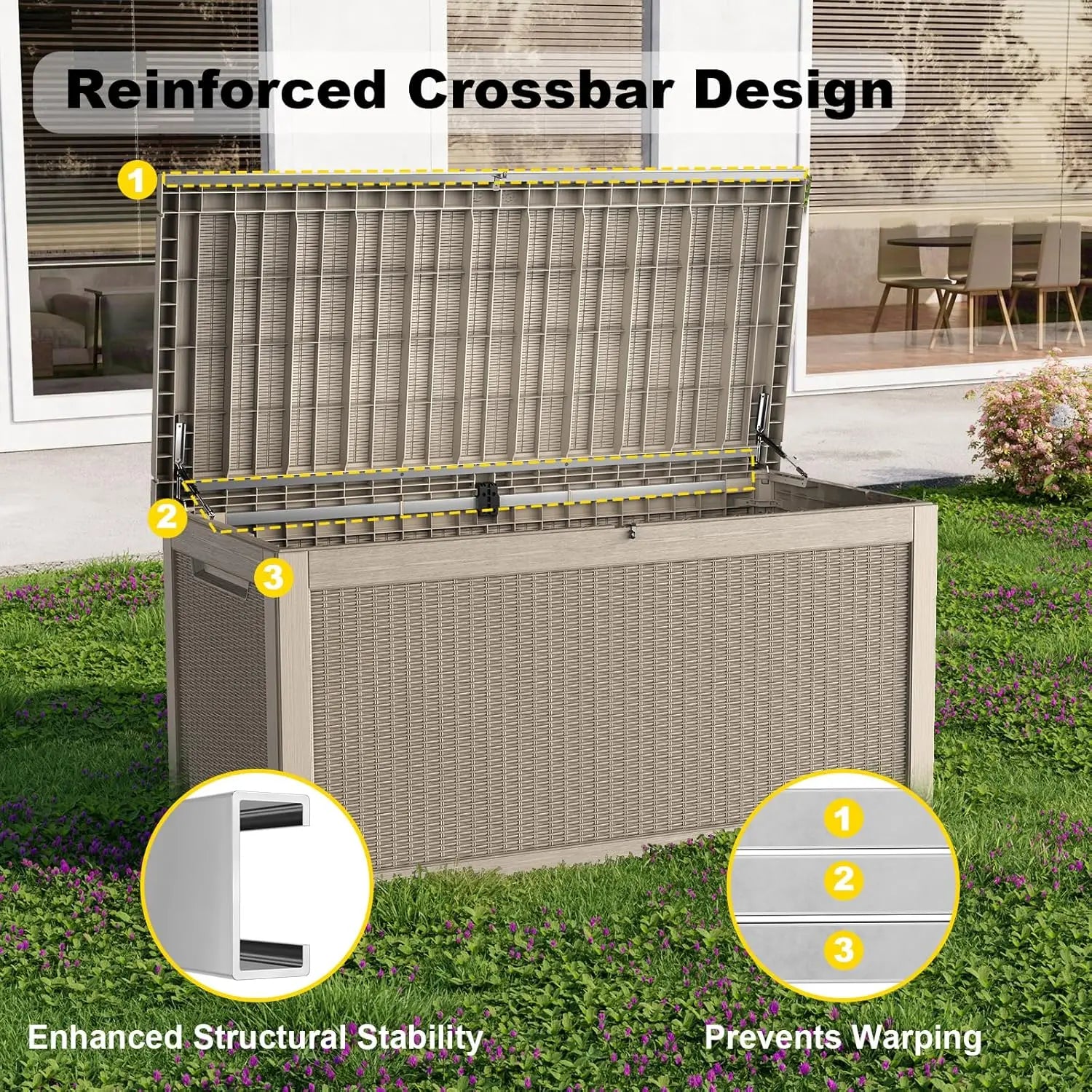 PatioZen 320 Gallon Large Resin Deck Box, Lockable Outdoor Storage Box for Patio Cushions Storage Furniture,Garden Tools