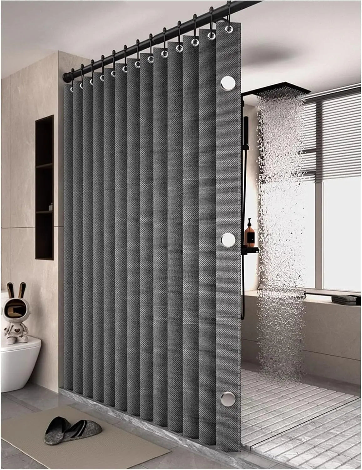 Folding Linen Shower Curtains for Bathroom with Magnets, Privacy Accordion Door Shower Curtain Waterproof with Punch-Free