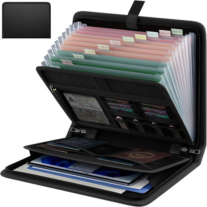 Fireproof Waterproof Expanding File Organizer with 13 Pockets, Zipper &amp; Labels for Document Storage