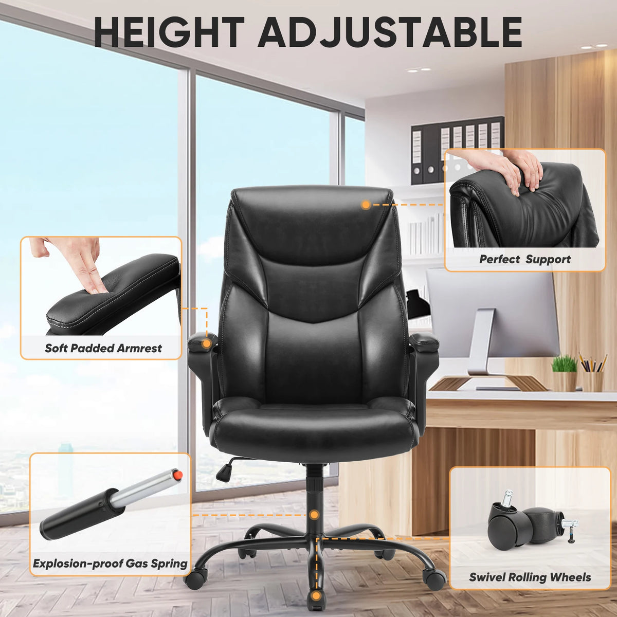 JHK Ergonomic PU Leather Rocking Gaming Chair With Lumbar Support