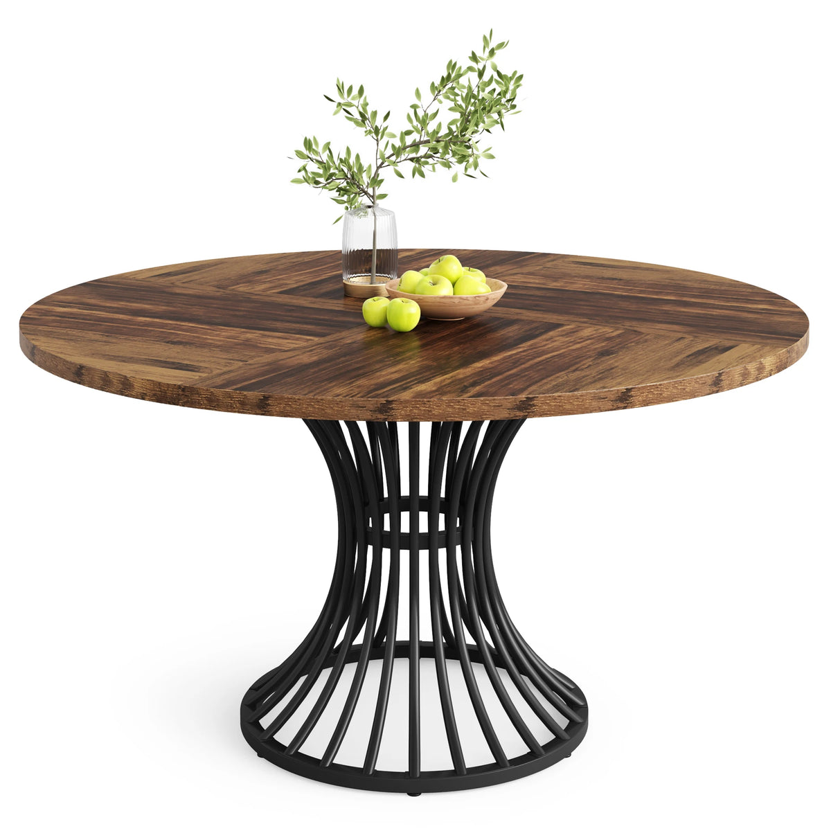 Tribesigns Round Dining Table, 46-Inch(118cm)Wood Kitchen Table with Sturdy Metal Base for 4-6 People,Rustic Brown