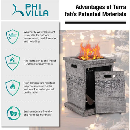 Square Patio Gas Fire Pit Table 30,000 BTU Outdoor Terra Fab Imitation Stone Surface Electronic Ignition Propane Fire Pit Table