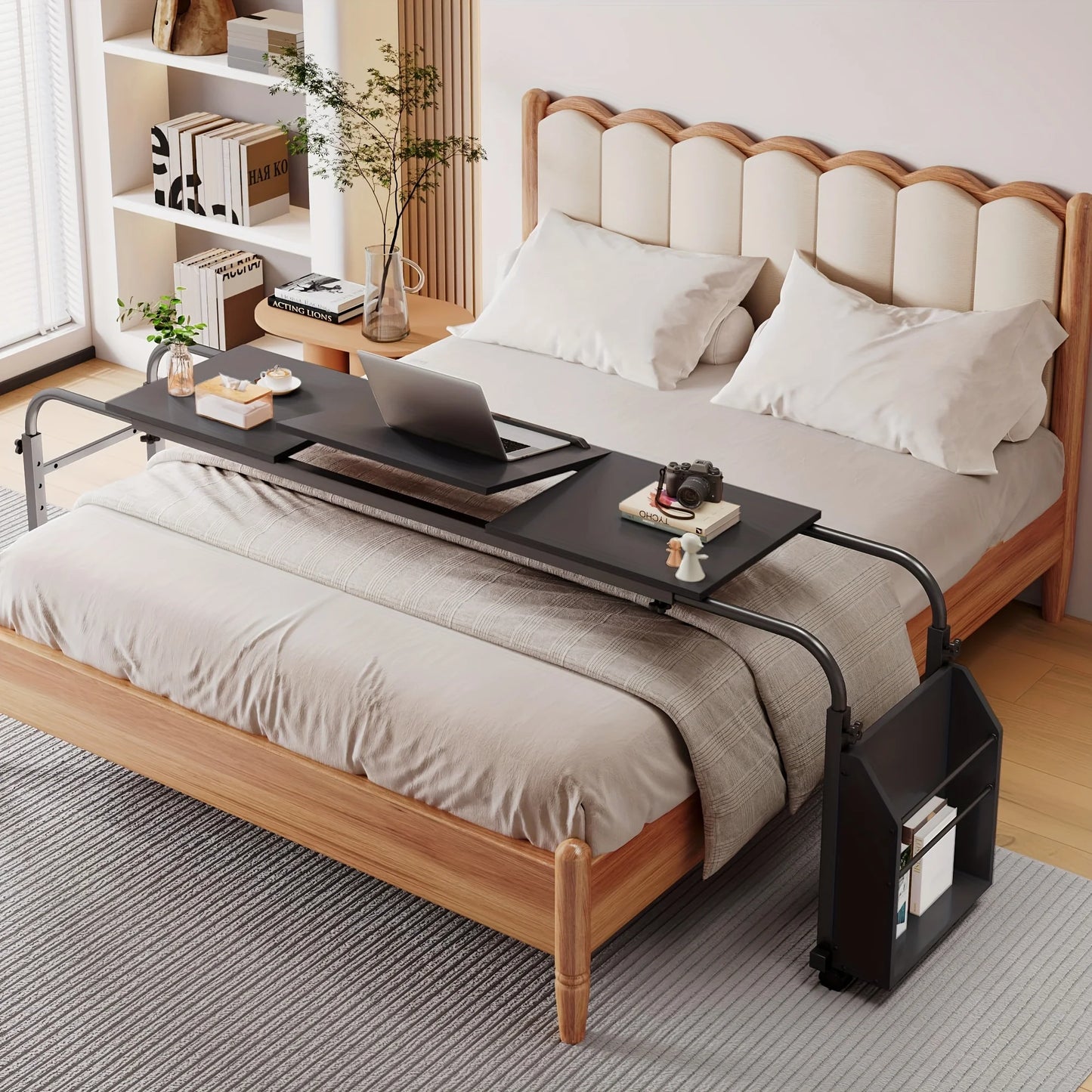 Adjustable Height Mobile Bed Desk With Wheels Overbed Table Laptop Cart