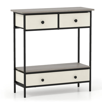 HOMASIS Farmhouse Console Table With Fabric Drawers And Open Shelf