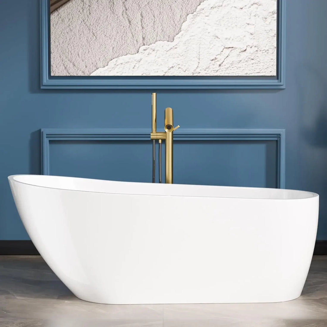 67 Inch Acrylic Freestanding Soaking Bathtub Contemporary Soaking White Tub Stand Alone Ergonomic Bathtub with Chrome Drain and