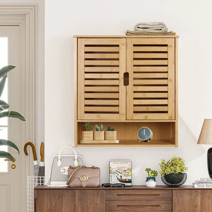Wisfor Wall Mounted Bamboo Bathroom Cabinet Over Toilet 2 Doors