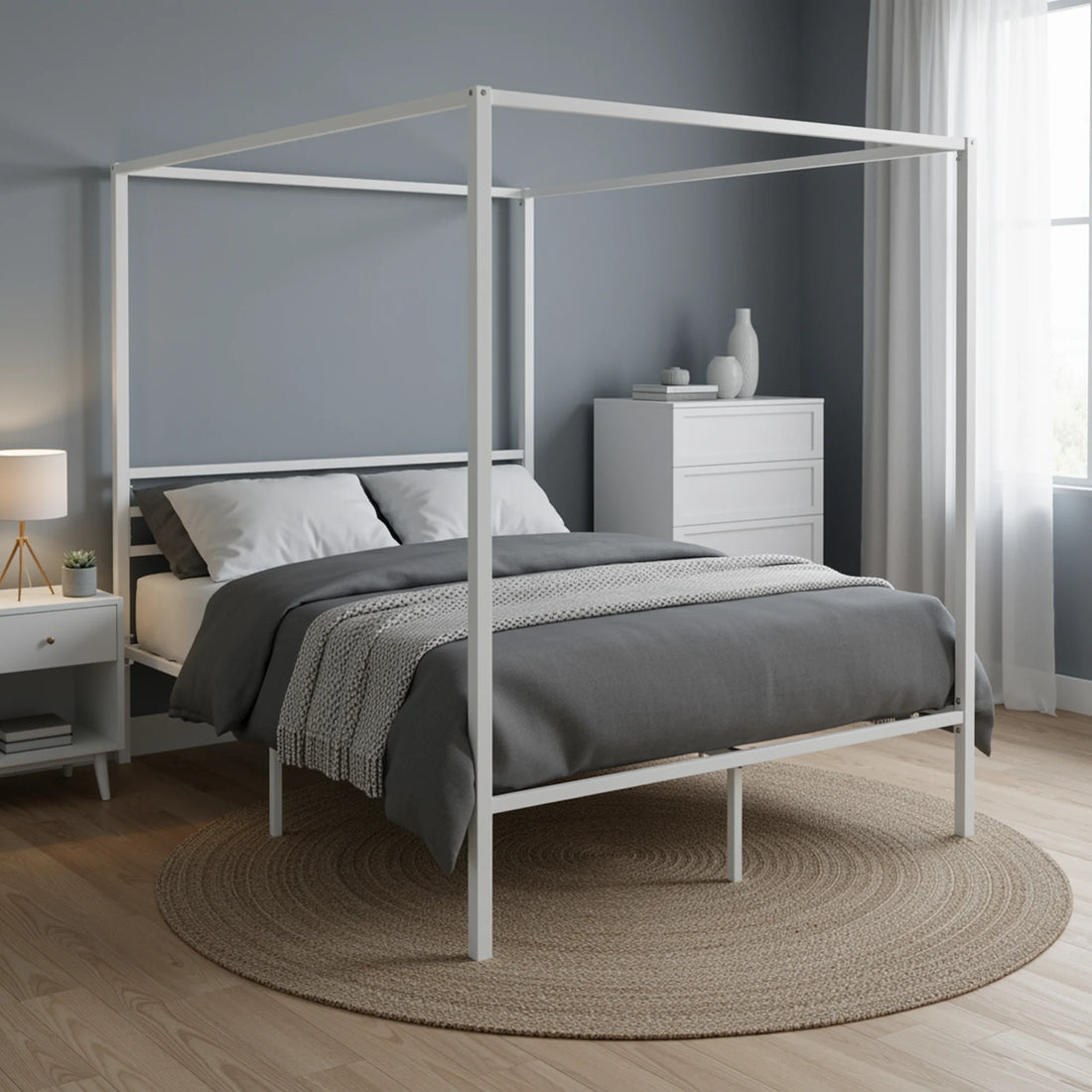 HOOMIC Full/Queen 4-Poster Canopy Bed Frame Modern Protective Full Surround Structure, Strong Support, No Box Spring Needed