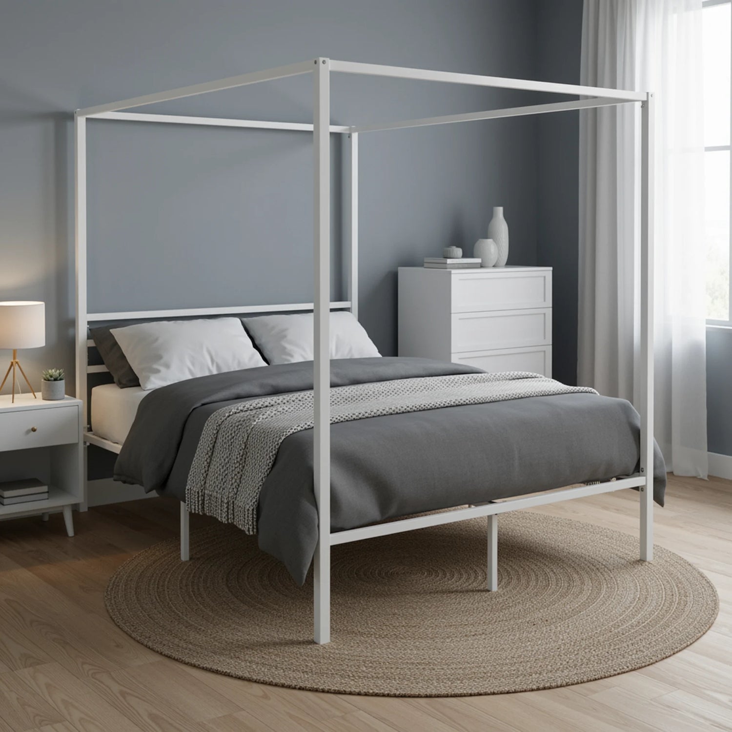 HOOMIC Full/Queen 4-Poster Canopy Bed Frame Modern Protective Full Surround Structure, Strong Support, No Box Spring Needed