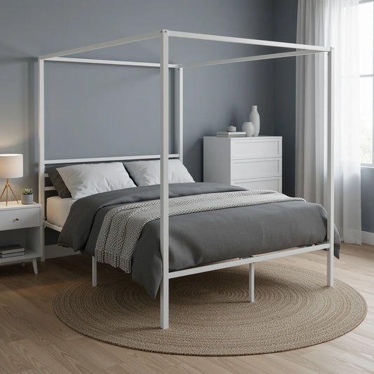 HOOMIC Full/Queen 4-Poster Canopy Bed Frame Modern Protective Full Surround Structure, Strong Support, No Box Spring Needed