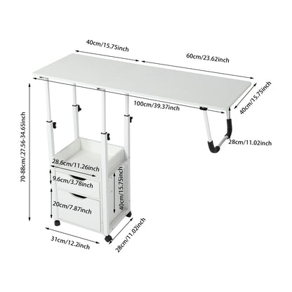 Foldable Laptop Desk with Wheels Height Adjustable Bedside Computer Table Portable Bedroom Office Table