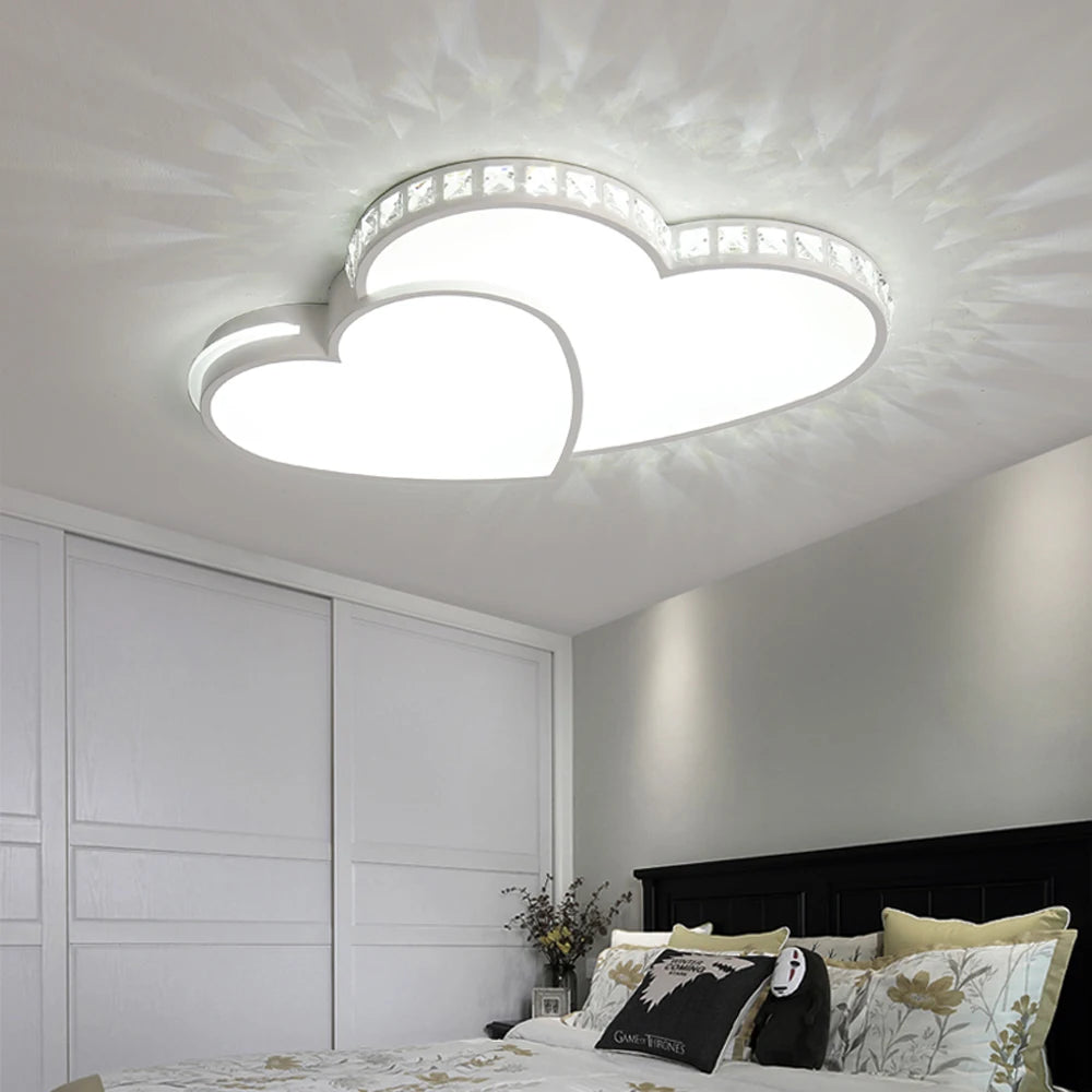 Modern Heart Shaped Ceiling Lights Crystal LED Flush Mount Lamp Cartoon Children&