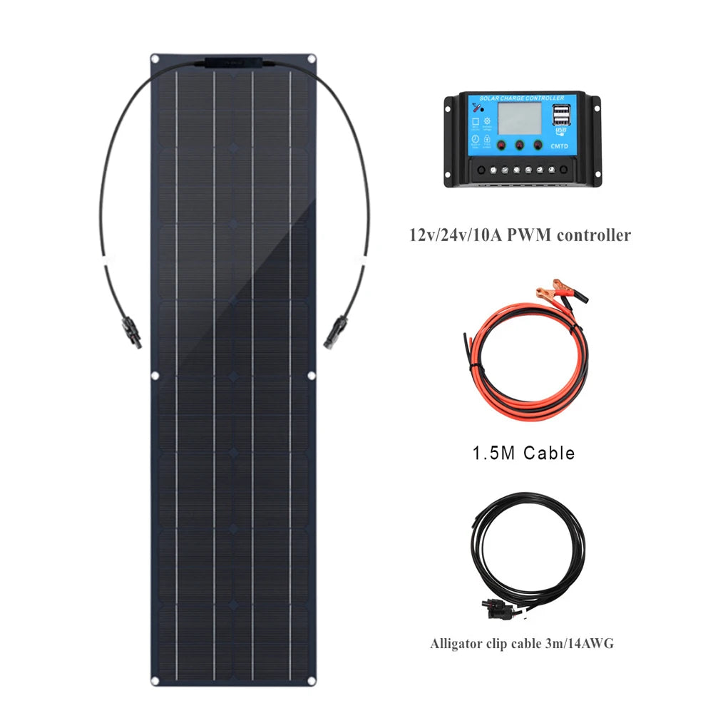 WUZECK Flexible Solar Panel Kit 50 Watt PV Module 100 Watt 12V 24V Solar Cable Cell Home Outdoor Car Boat Battery Camping Trip