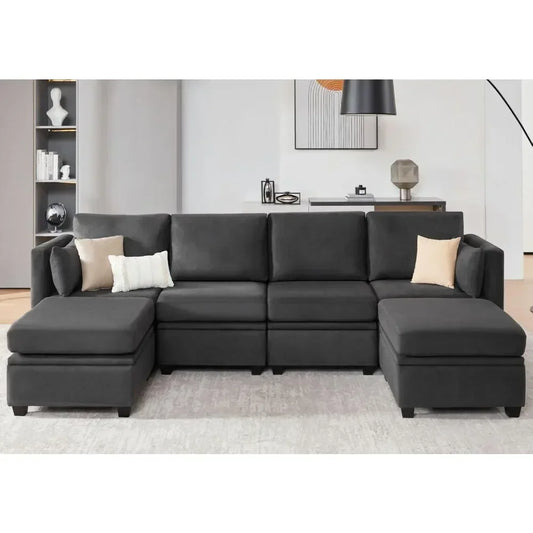 Modular Sectional Sofa with Storage, Convertible Modular Sofa Couch with Ottomans, U Shaped Sectional Couch for Living Room