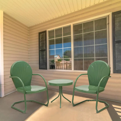 Patio Bistro Set Retro Metal Outdoor Seating Conversation 3 Pieces, 2 C-Spring Motion Armchairs and Round Side Table, for Porch,