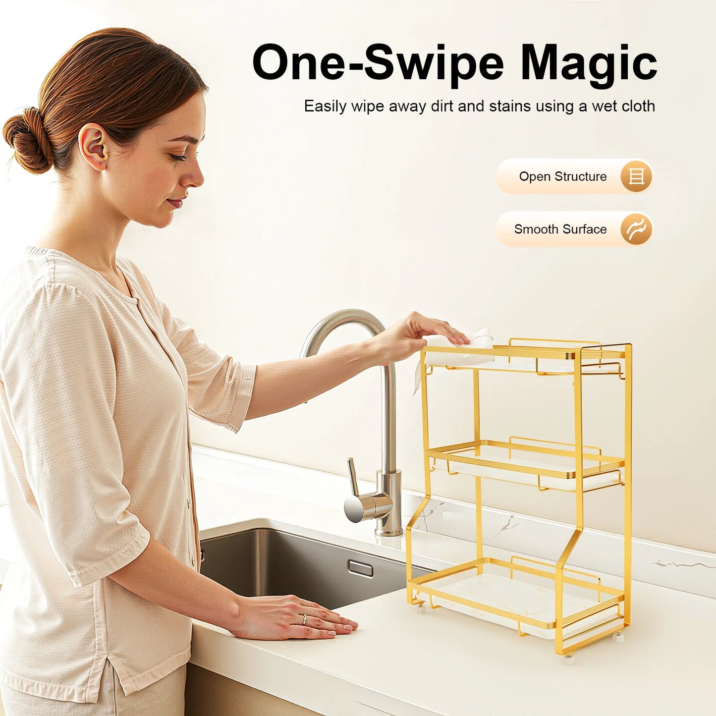 3-Tier Bathroom Countertop Organizer 22.05LBS/ Tier Gold Storage Shelf for Toiletries Cosmetics